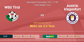 Vorhersage zu Admiral Bundesliga WSG Tirol - Austria Klagenfurt: 04 Dezember 2021
