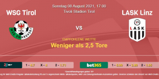 Vorhersage zu Admiral Bundesliga WSG Tirol - LASK Linz: 08 August 2021