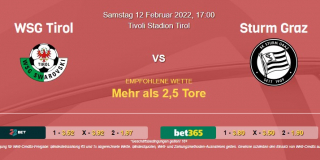 Vorhersage zu Admiral Bundesliga WSG Tirol - Sturm Graz: 12 Februar 2022