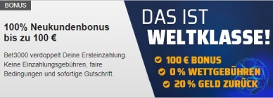 Der Willkommensbonus bei bet3000 Sportwetten