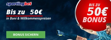 Bei SportingBet starten Sie Wilklkommensbonus bis zu 50€