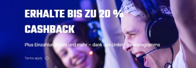 Erhalten Sie 20 %-Cashback-Bonus bei Unikrn